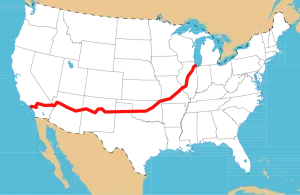 A roadmap with only one road pictured. (Route 66)