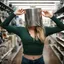 woman with casserole on head standing on the aisle